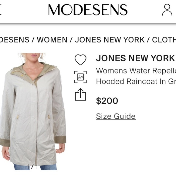 *Host Pick* Jones NY Trenchcoat Hood Raincoat Jacket Gold Zipper A-line Parka - Picture 14 of 14